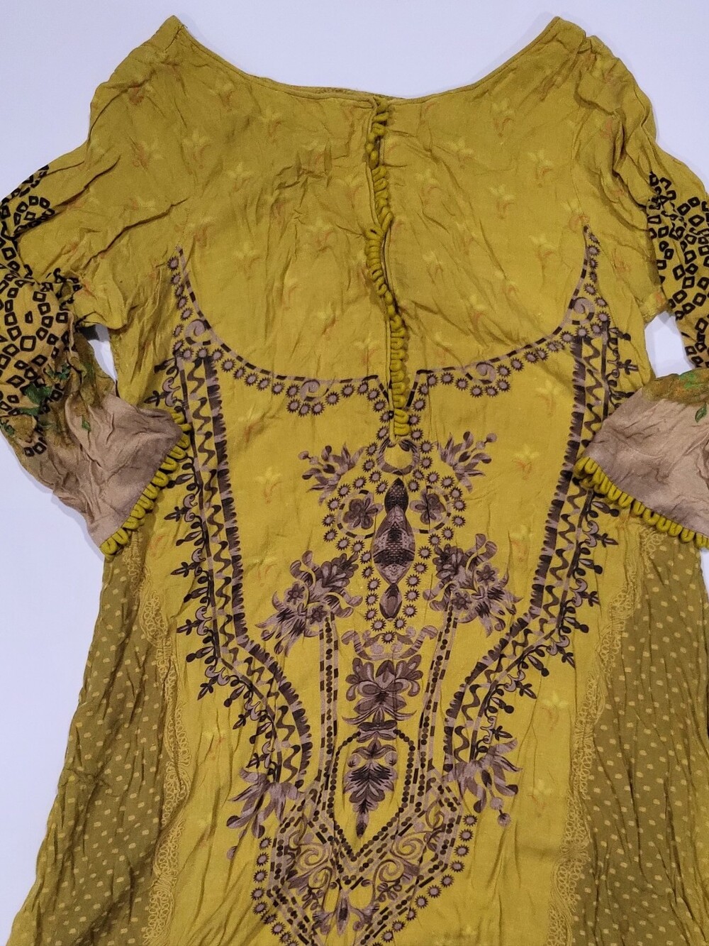 Women's Mustard Embroidered Boho Dress